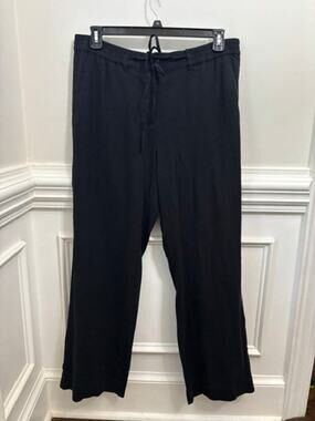 Talbots Pants Black Size 16 Linen Blend Casual Pull On Elastic Waist NWT